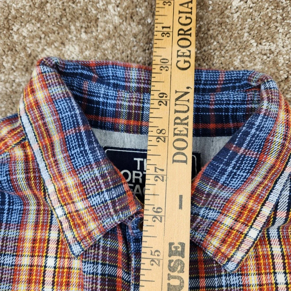 The North Face Mens Large Blue Orange Plaid Flannel Button Down Shirt Cotton